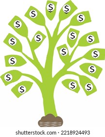  Money  Or Dollar Tree - Symbol Of Successful Business. Growing Wealth Concept. Vector Editable Eps 10 File.