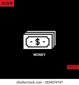 money dollar vector icon on black background. Illustration flat glyph icon for graphic, print media interfaces and web design