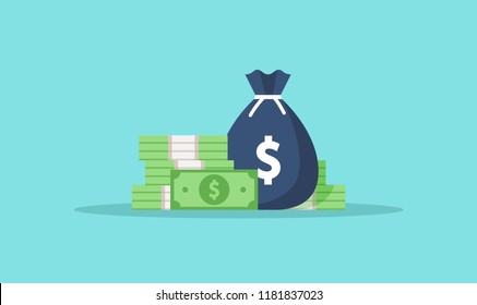 Money. Dollars banknotes. Cash money. Flat style Vector illustration - Shutterstock ID 1181837023
