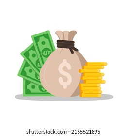 Money. Dollars banknotes. Cash money. Flat style Vector illustration.