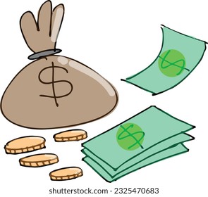 Money. Dollars banknotes. Cash money. Flat style Vector illustration