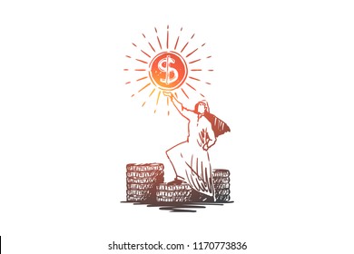 Money, dollars, wealth, success, Muslim concept. Hand drawn isolated vector.