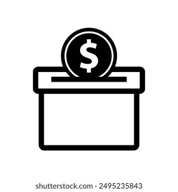 Icono de caja de donación de dinero. Caridad, cuidado, Asistencia, voluntariado, concepto de inversión. Ilustración aislada de diseño de Vector sobre fondo blanco.