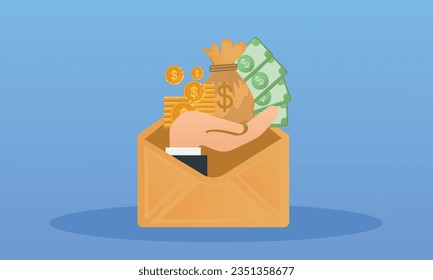 Concepto de donación de dinero.sobre fondo azul.Ilustración de diseño de vectores.