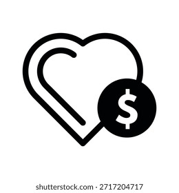 Geldspende-Symbol im Vektorstil mit einer Herzform und einem Dollarzeichen-Symbol