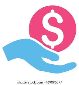 Money Donation icon. Vector style is bicolor flat iconic symbol with rounded angles, pink and blue colors, white background.