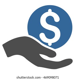 Money Donation icon. Vector style is bicolor flat iconic symbol with rounded angles, cobalt and gray colors, white background.