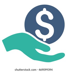 Money Donation icon. Vector style is bicolor flat iconic symbol with rounded angles, cobalt and cyan colors, white background.