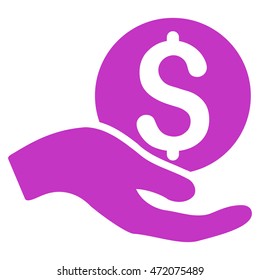 Money Donation icon. Vector style is flat iconic symbol with rounded angles, violet color, white background.