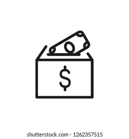 Money donation line icon. Box, fundraiser, finance. Charity concept. Can be used for topics like help, contribution, savings