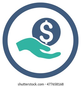 Money Donation rounded icon. Vector illustration style is flat iconic bicolor symbol, cobalt and cyan colors, white background.