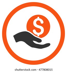 Money Donation rounded icon. Vector illustration style is flat iconic bicolor symbol, orange and gray colors, white background.