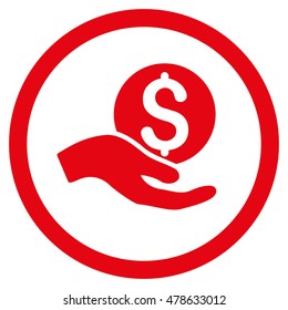 Money Donation rounded icon. Vector illustration style is flat iconic symbol, red color, white background.
