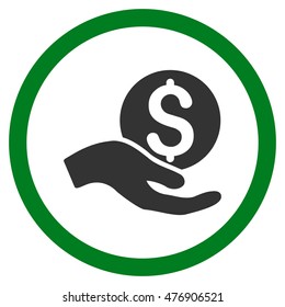 Money Donation vector bicolor rounded icon. Image style is a flat icon symbol inside a circle, green and gray colors, white background.