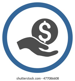 Money Donation vector bicolor rounded icon. Image style is a flat icon symbol inside a circle, cobalt and gray colors, white background.