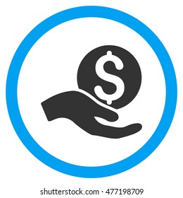Money Donation vector bicolor rounded icon. Image style is a flat icon symbol inside a circle, blue and gray colors, white background.