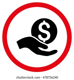 Money Donation vector bicolor rounded icon. Image style is a flat icon symbol inside a circle, intensive red and black colors, white background.