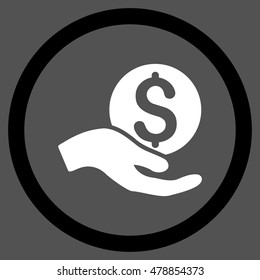 Money Donation vector bicolor rounded icon. Image style is a flat icon symbol inside a circle, black and white colors, gray background.