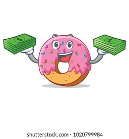 With money Donut mascot cartoon style