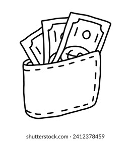 Gelddoodle, Vektorgrafik. Handgezeichnete Skizze. Monat der Finanzkompetenz. Geänderte Banknote