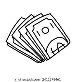 Ilustración vectorial del doodle de dinero. Estilo de esbozo dibujado a mano. Mes de Alfabetización Financiera. Billete doblado
