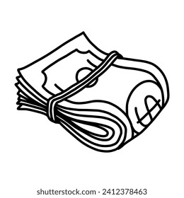 Money doodle vector illustration. Hand drawn sketch style. Financial Literacy Month. Folded banknote