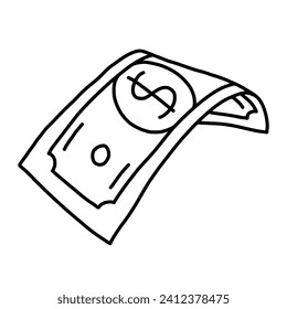 Money doodle vector illustration. Hand drawn sketch style. Financial Literacy Month. Falling banknote