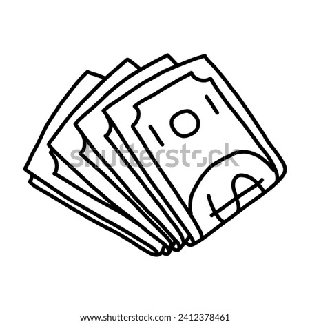 Money doodle vector illustration. Hand drawn sketch style. Financial Literacy Month. Folded banknote