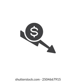 Money and downward arrow vector icon. filled flat sign for mobile concept and web design. Currency Devaluation glyph icon. Financial crisis symbol, logo illustration. Vector graphics