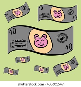 Money drawn a portrait of a bear