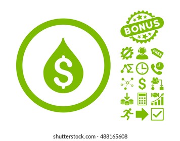 Money Drop icon with bonus elements. Vector illustration style is flat iconic symbols, eco green color, white background.