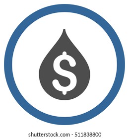 Money Drop vector bicolor rounded icon. Image style is a flat icon symbol inside a circle, cobalt and gray colors, white background.