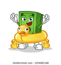 money with duck buoy mascot vector cartoon illustration