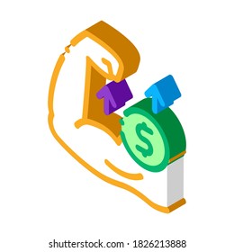dinero ganado por el vector de icono de fuerza. dinero isométrico obtenido por el signo de fuerza. ilustración de símbolo aislado de color
