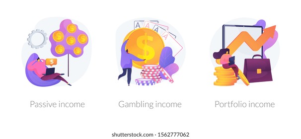 Money earning flat icons set. Business investment, profit increase, revenue growth. Passive income, gambling income, portfolio income metaphors. Vector isolated concept metaphor illustrations.