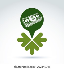 Money earning theme icon with dollar and 3 arrows, vector conceptual unusual symbol for your design.