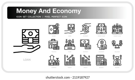 Money And Economy Icons Set. UI Pixel Perfect Well-crafted Vector Thin Line Icons. The illustrations are a vector.
