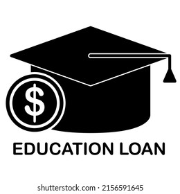 Money For Education Loan Icon In Trendy Silhouette Style Design. Vector Illustration Isolated On White Background.