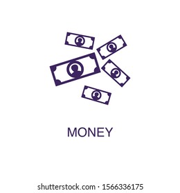 Money element in flat simple style on white background. Money icon, with text name concept template