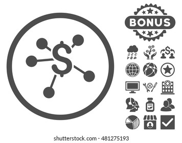 Money Emission icon with bonus. Vector illustration style is flat iconic symbols, gray color, white background.