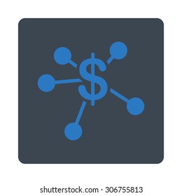 Money Emission vector icon. This flat rounded square button uses smooth blue colors and isolated on a white background.
