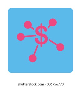 Money Emission vector icon. This flat rounded square button uses pink and blue colors and isolated on a white background.