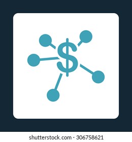 Money Emission vector icon. This flat rounded square button uses blue and white colors and isolated on a dark blue background.
