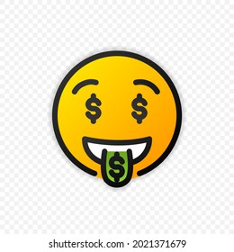 Money Emoticon With Dollar Symbols And Green Tongue. Money Emoji Isolated On Transparent Background. Vector Illustration EPS 10