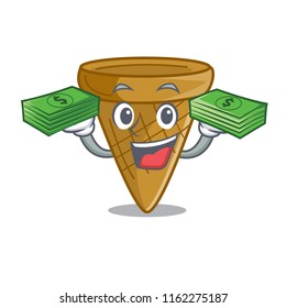 With money empty wafer cone for ice cream character