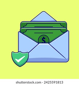 Money In a Envelope Cartoon Vector Icons Illustration. Flat Cartoon Concept. Suitable for any creative project.