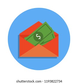 money in an envelope colored icon in badge style. One of Banking collection icon can be used for UI, UX