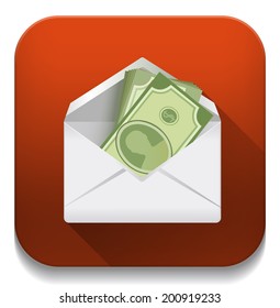 money in an envelope, Dollar version With long shadow over app button