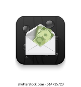 money in an envelope, Dollar version With long shadow over app button