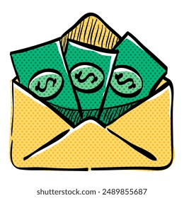 Money envelope halftone icon hand drawn color vector illustration